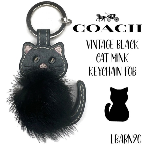 Coach Black Cat Mink Keychain Vintage Fob RARE - Picture 1 of 5